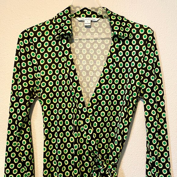 Diane Von Furstenberg Green Polka Dot Silk Wrap Dress Size‎ 10 - Picture 5 of 6
